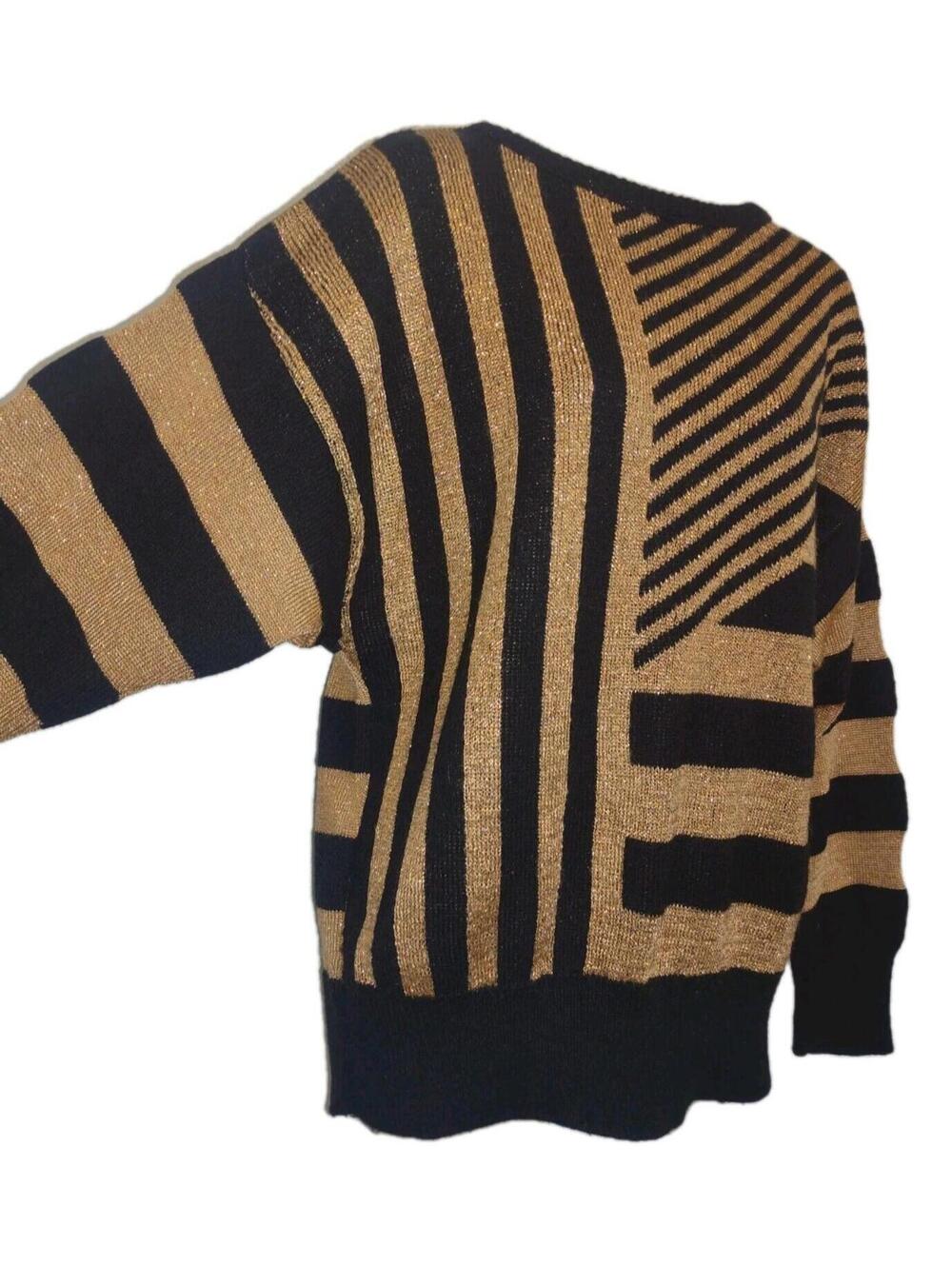 VTG 80s Mademoiselle Sweater Black Gold Metallic Stripe USA